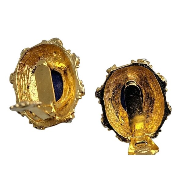 Lapis Inspired Sodalite & Crystal Clip-On Earrings Entrunscun Inspired Vintage - Picture 13 of 15